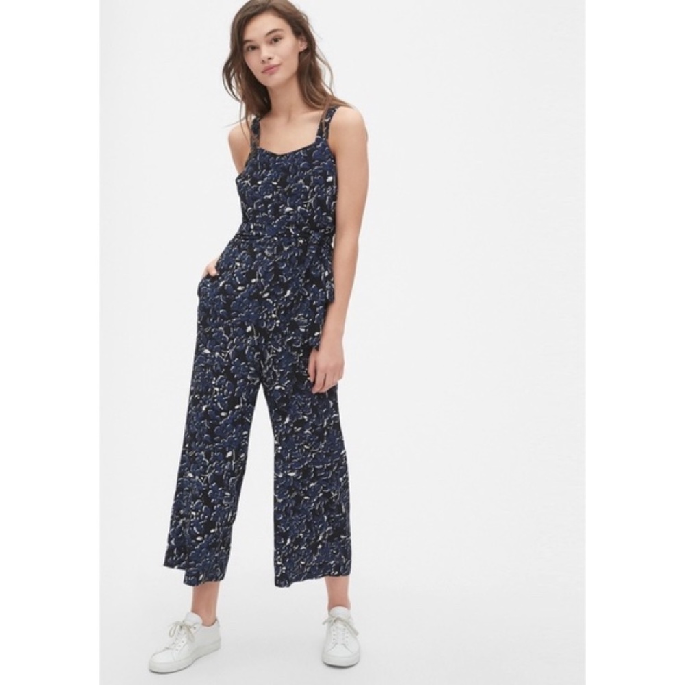 Gap Print Apron Wide Leg Jumpsuit in Blue and Black